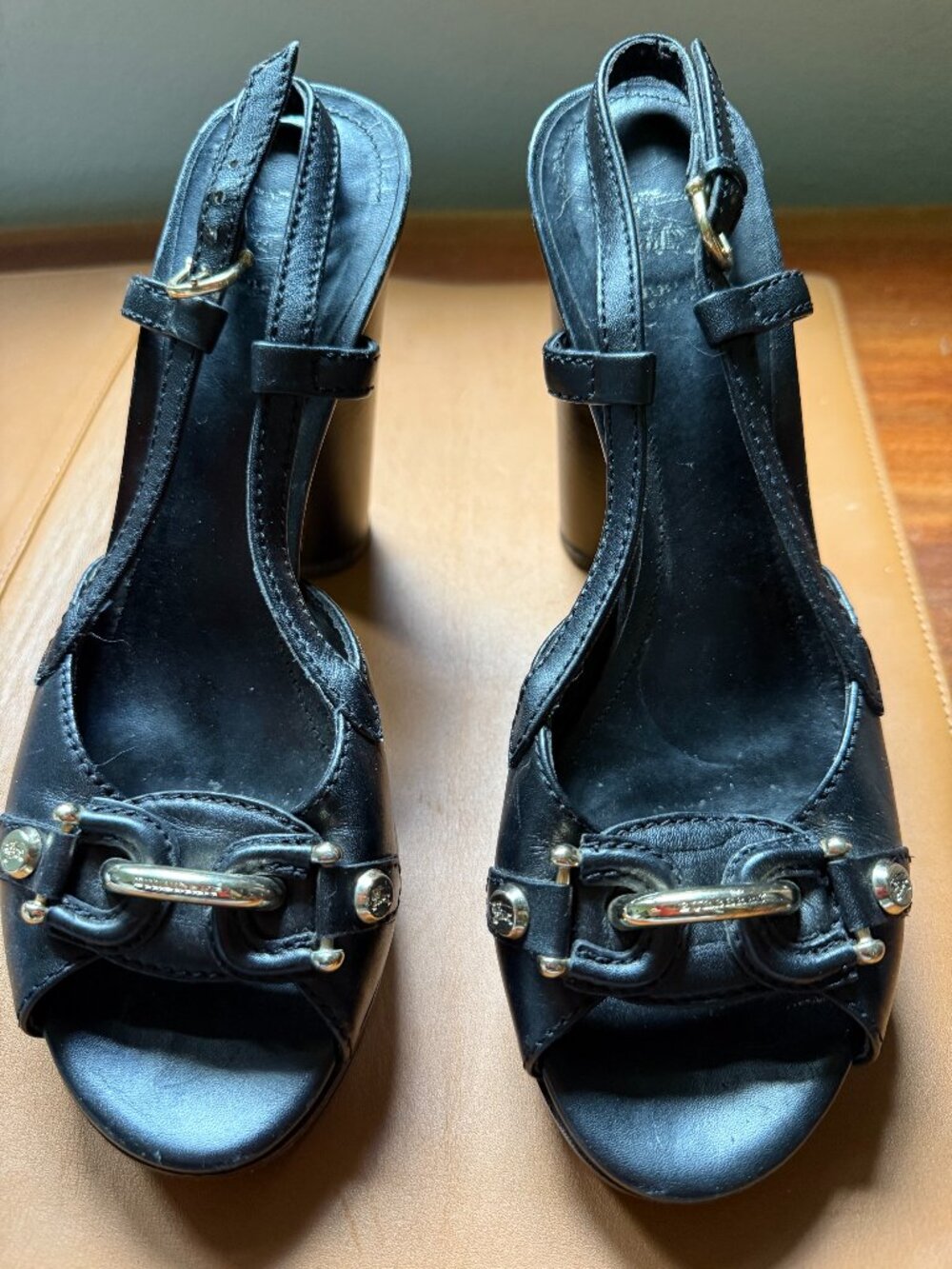Burberry Women's Platform Heels Open Toe Black Size 38.5/US 7.5-8